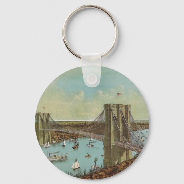 Brooklyn Bridge Colour Postcard Key Ring (Front)