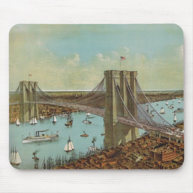 Brooklyn Bridge Colour Postcard Mouse Pad (Front)