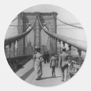 Brooklyn Bridge Crossing Classic Round Sticker
