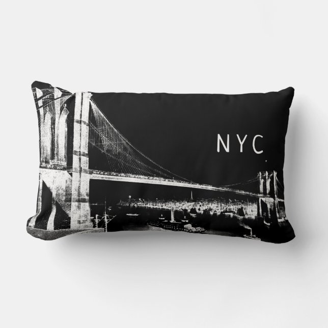 Brooklyn Bridge Design | NYC | Black & White Lumbar Cushion (Front)
