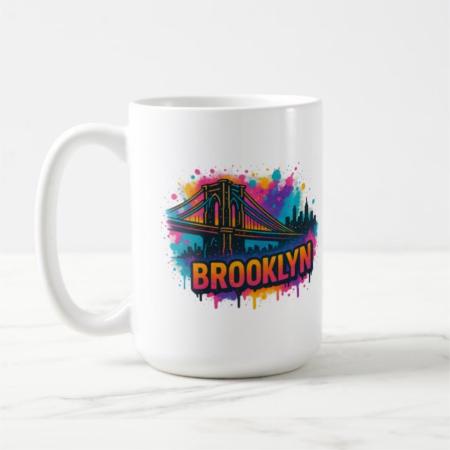 Brooklyn Bridge Graffiti Pop Art – Colourful Urban Coffee Mug (Left)