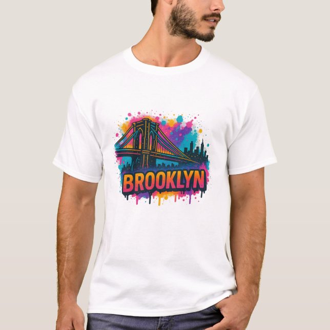 Brooklyn Bridge Graffiti Pop Art – Colourful Urban T-Shirt (Front)