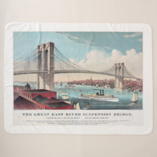 Brooklyn Bridge Great East River Suspension Brid Sherpa Blanket