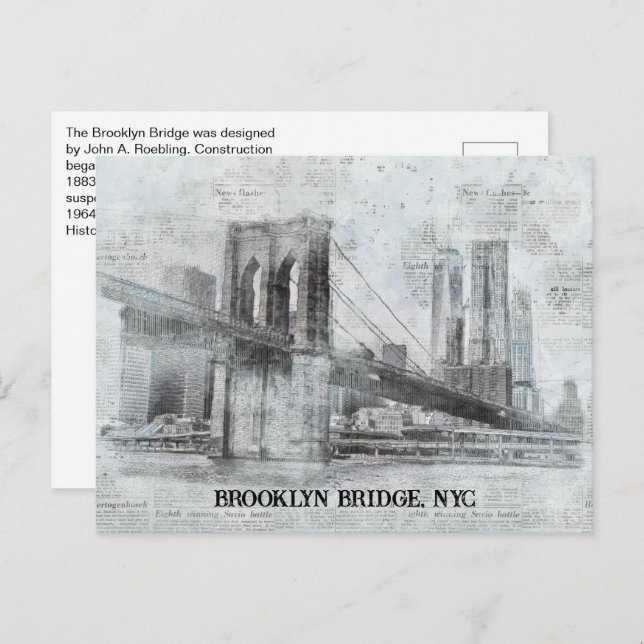 Brooklyn Bridge Information, NYC Postcard (Front/Back)