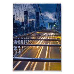 Brooklyn Bridge Lights at Night Photo Print