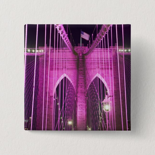 Brooklyn Bridge Lit Purple 15 Cm Square Badge (Front)