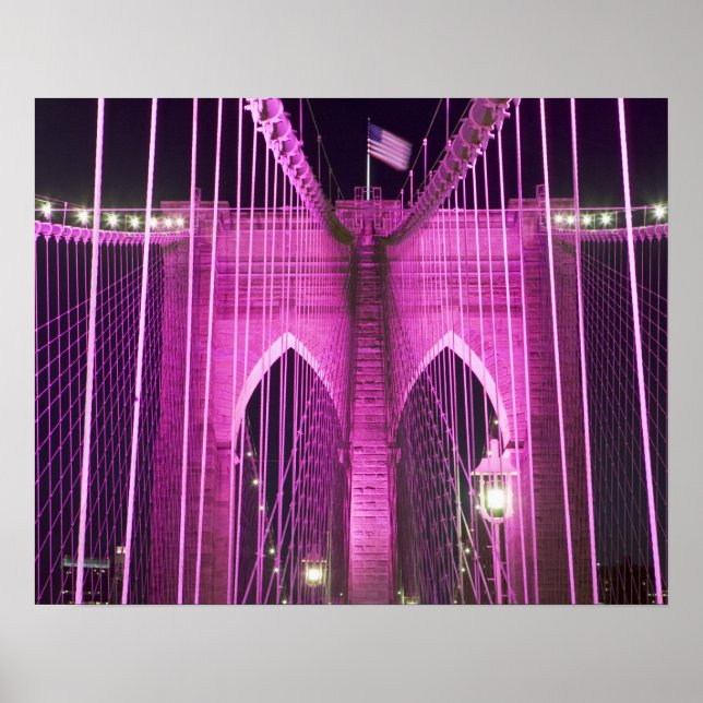 Brooklyn Bridge Lit Purple Poster (Front)