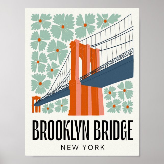 Brooklyn Bridge New York abstract travel floral Poster (Front)