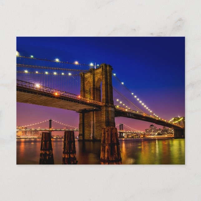 Brooklyn Bridge, New York City at Night  Postcard (Front)