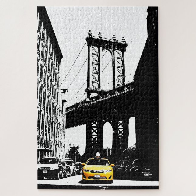 Brooklyn Bridge New York City Nyc Yellow Taxi Jigsaw Puzzle (Vertical)