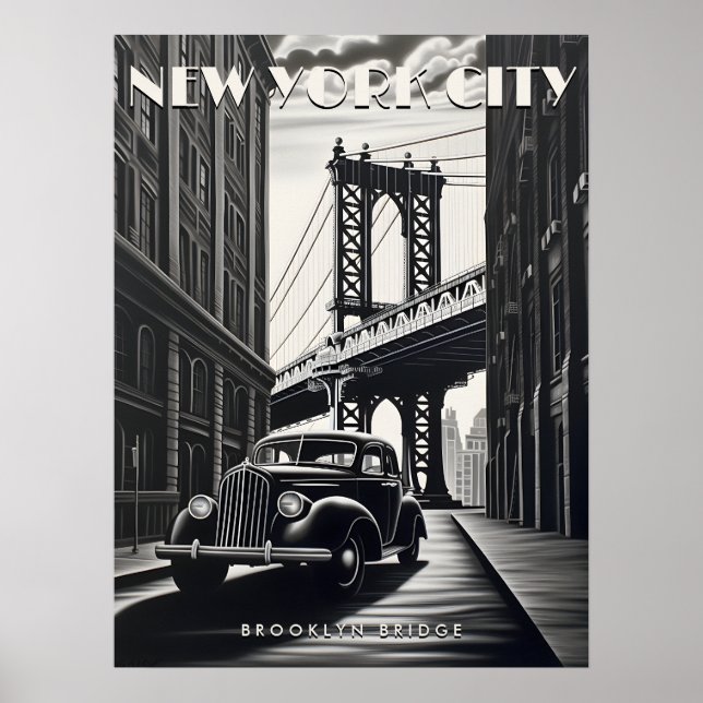 Brooklyn Bridge New York USA Travel Vintage Art Poster (Front)