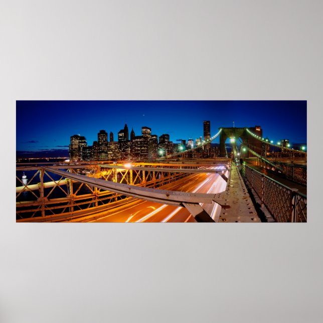 Brooklyn Bridge Night Panorama NYC Poster (Front)
