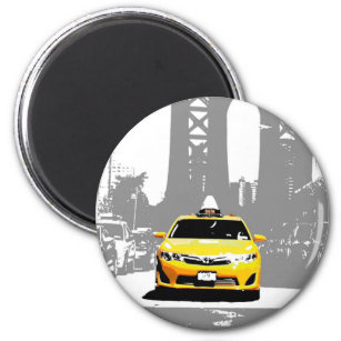 Brooklyn Bridge Ny Yellow Taxi Nyc Pop Art Image Magnet