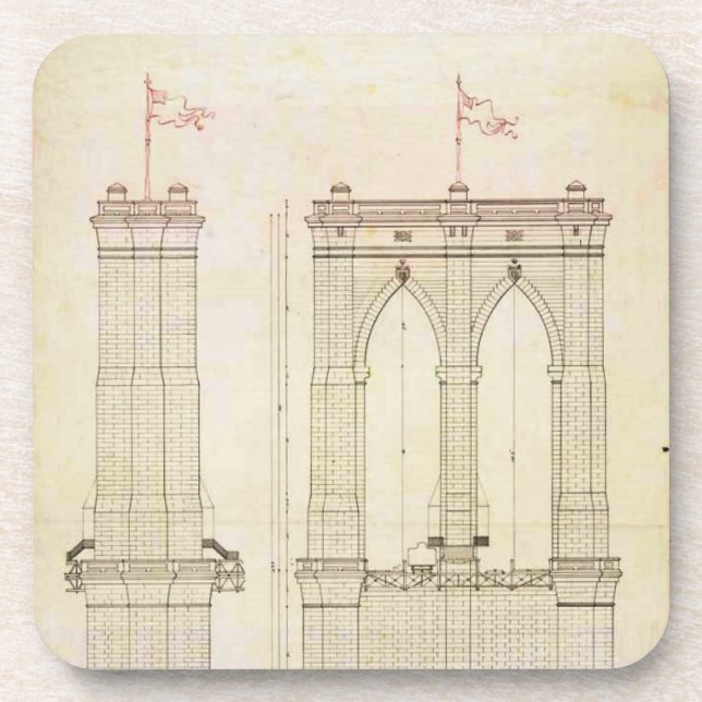 Brooklyn Bridge NYC architecture blueprint vintage Coaster (Front)