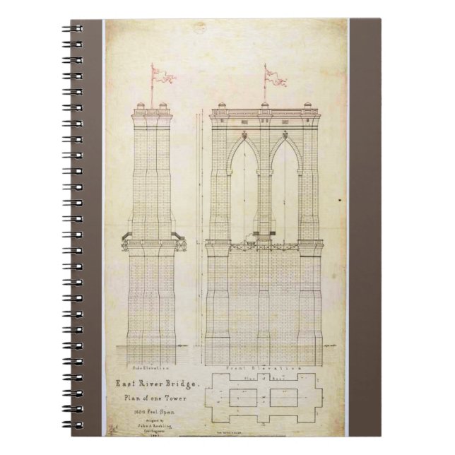 Brooklyn Bridge NYC architecture blueprint vintage Notebook (Front)