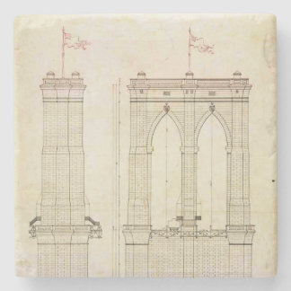 Brooklyn Bridge NYC architecture blueprint vintage Stone Coaster