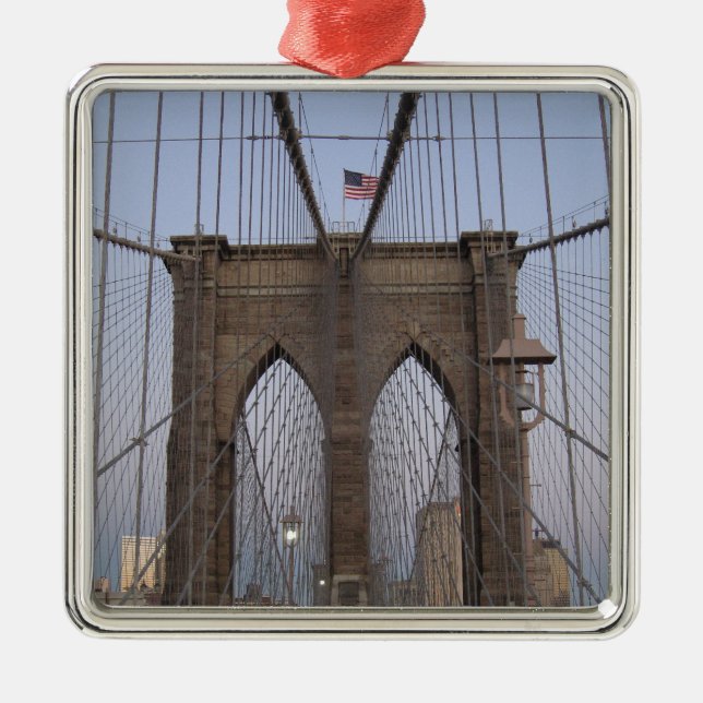 Brooklyn Bridge NYC Sun-rise on Christmas Eve Metal Ornament (Front)