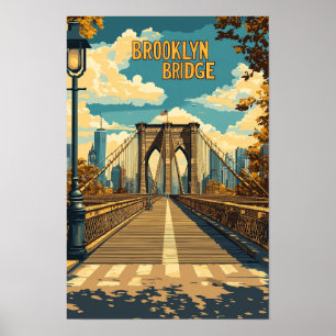 Brooklyn Bridge NYC Vintage Illustration Travel Poster