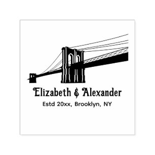 Brooklyn Bridge NYC Wedding Couple Estd Date Loc Self-inking Stamp