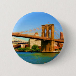 Brooklyn Bridge Painting 6 Cm Round Badge