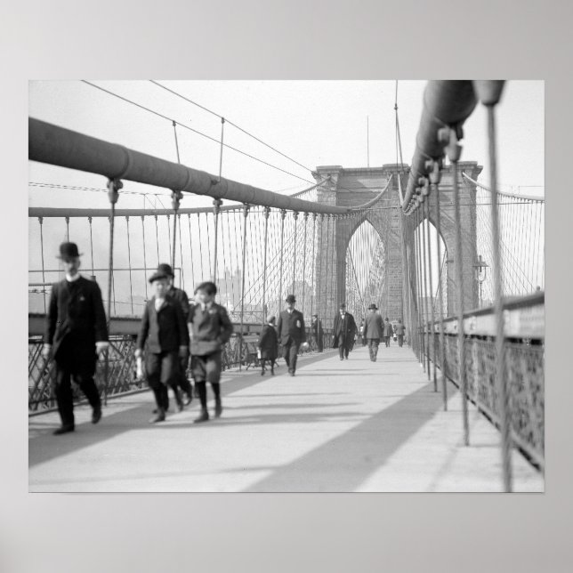 Brooklyn Bridge Pedestrians, 1909. Vintage Photo Poster (Front)