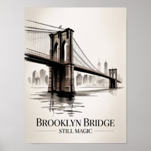 Brooklyn Bridge Still Magic Sepia Ink Poster