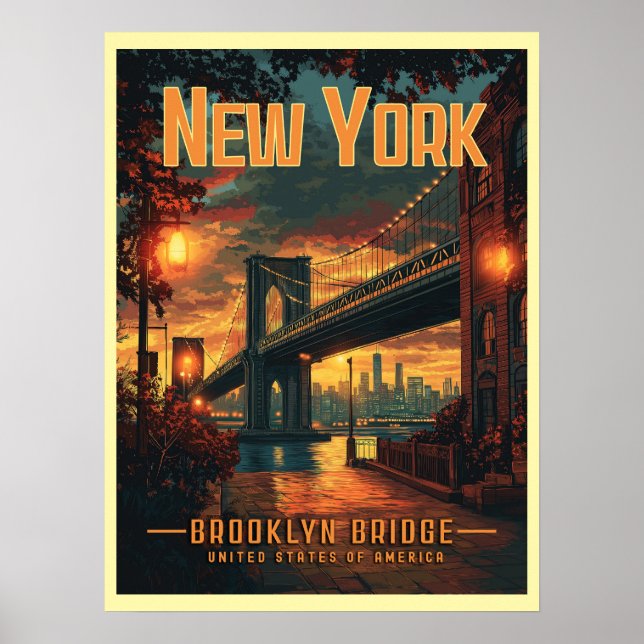 Brooklyn Bridge Sunrise - A Stunning Travel  Poster (Front)