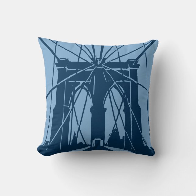 Brooklyn Bridge Throw Pillow Deep Blue (Front)