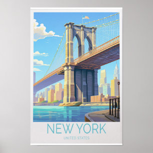 Brooklyn Bridge Travel Poster - New York Wall Art