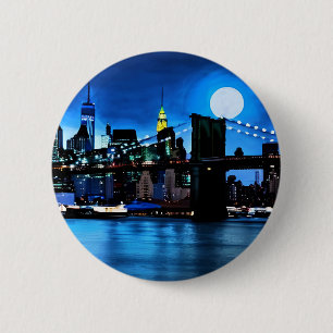 Brooklyn Bridge Under a Full Moon 6 Cm Round Badge