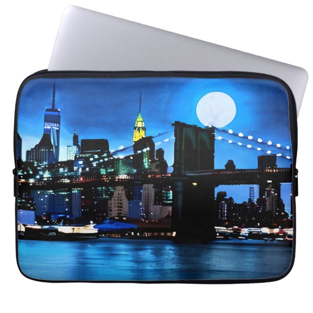 Brooklyn Bridge Under a Full Moon  Laptop Sleeve (Front)
