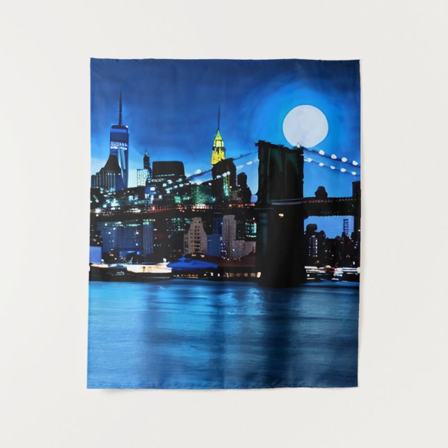 Brooklyn Bridge Under a Full Moon  Tapestry (Front)