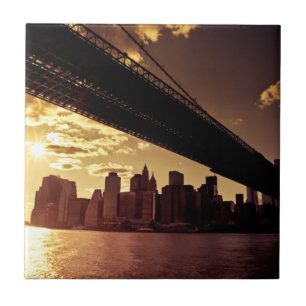 Brooklyn Bridge With New York City Skyscrapers Ceramic Tile