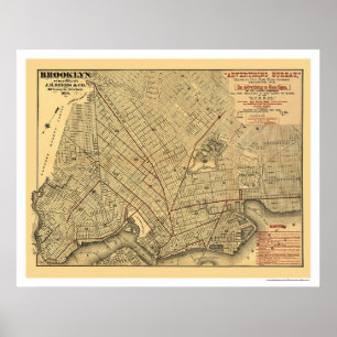 Brooklyn City Railroad Map 1874 Poster