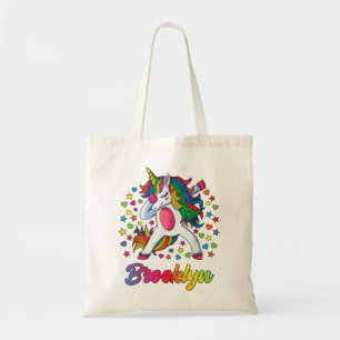 Brooklyn Dabbing Unicorn Rainbow Personalised Name Tote Bag