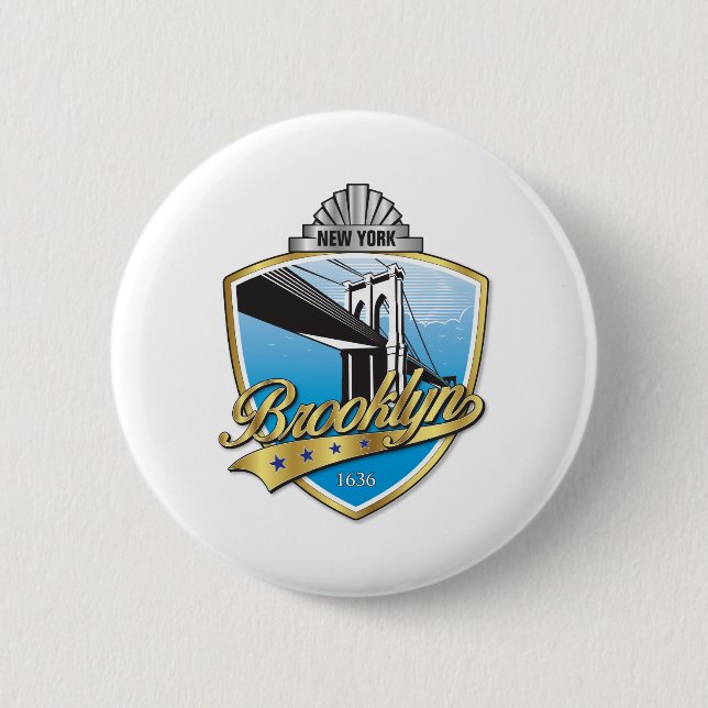 Brooklyn Design Gold 6 Cm Round Badge (Front)