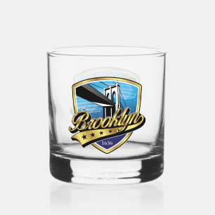 Brooklyn Elegant Gold Swoosh Logo Design Whiskey Glass