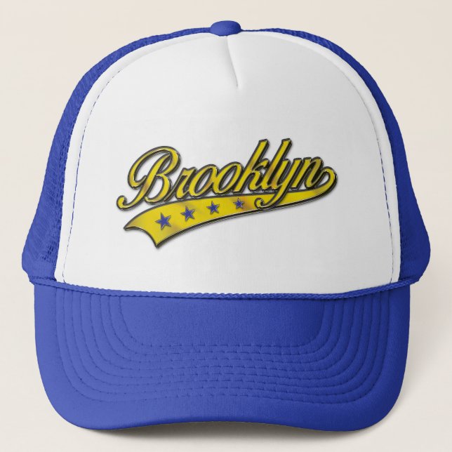 Brooklyn Gold Swoosh Design Template Trucker Hat (Front)