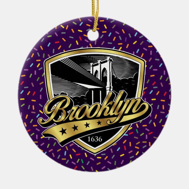 Brooklyn Gold Swoosh Logo Design Ceramic Ornament (Front)