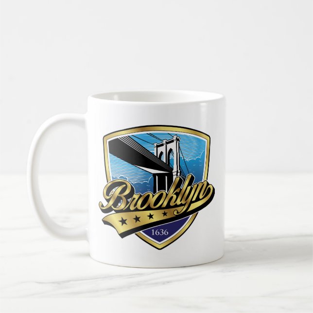 Brooklyn Gold Swoosh Logo Design Coffee Mug (Left)
