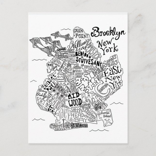 Brooklyn Illustrated Map Postcard (Front)