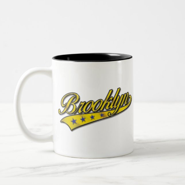 Brooklyn Logo Gold Embossed Two-Tone Coffee Mug (Left)