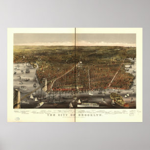 Brooklyn New York 1879 Antique Panoramic Map Poster
