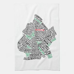 Brooklyn New York Calligram Map Tea Towel