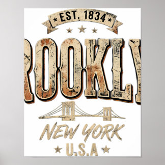 Brooklyn New York City Ornate Gold Script Design Poster