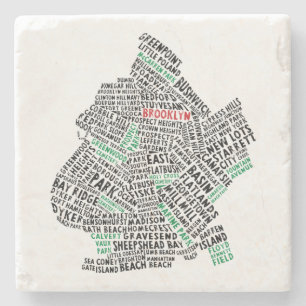 Brooklyn New York City Typography Map Stone Coaster