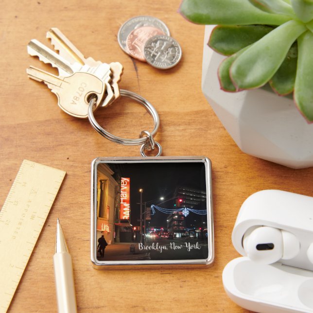 Brooklyn New York Fulton Street Holiday Lights NYC Key Ring (Desk)