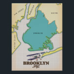 Brooklyn New York Map Poster<br><div class="desc">Brooklyn New York Map in a wonderful vintage or retro style decorated with a bi-plane.</div>