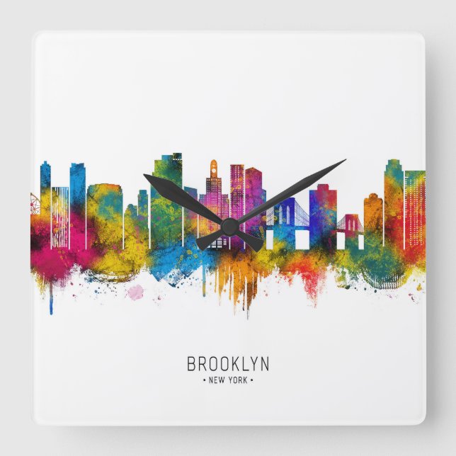 Brooklyn New York Skyline Square Wall Clock (Front)