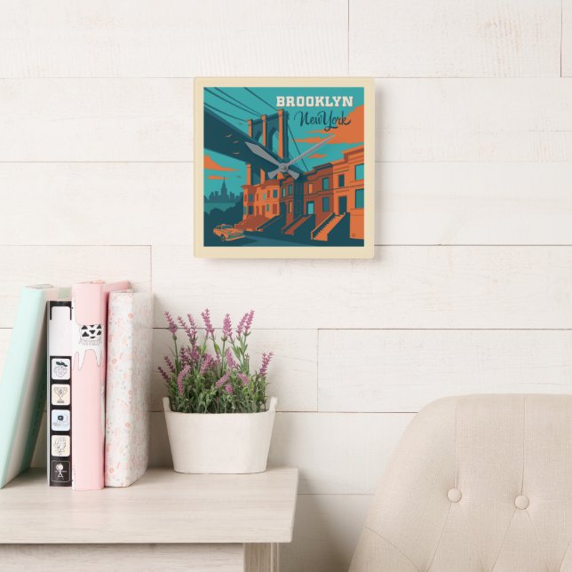 Brooklyn New York Square Wall Clock (Reading Room)
